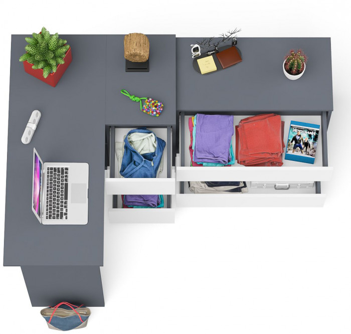 Мори компьютерный стол МС-16 правый + Комод МК800.1, графит/белый