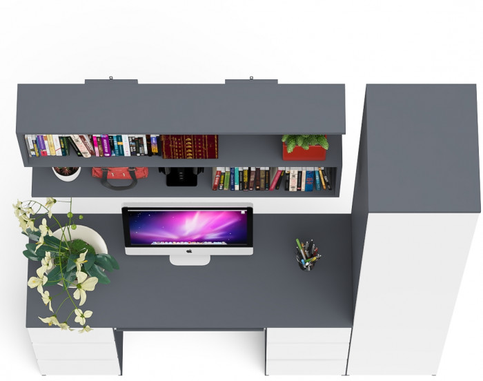 Мори компьютерный стол МС-2 + Пенал МШ400.1 + Полка 1200, графит/белый