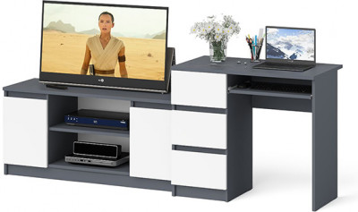 Мори компьютерный стол МС-6 левый + Тумба МТВ1200.1, графит/белый