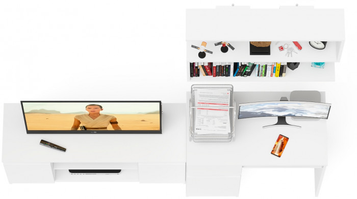 Мори Стол компьютерный МС-1 левый + Тумба МТВ1200.1 + Полка 900, цвет белый, ШхГхВ 210,4х50х209,6 см., НЕ универсальная сборка