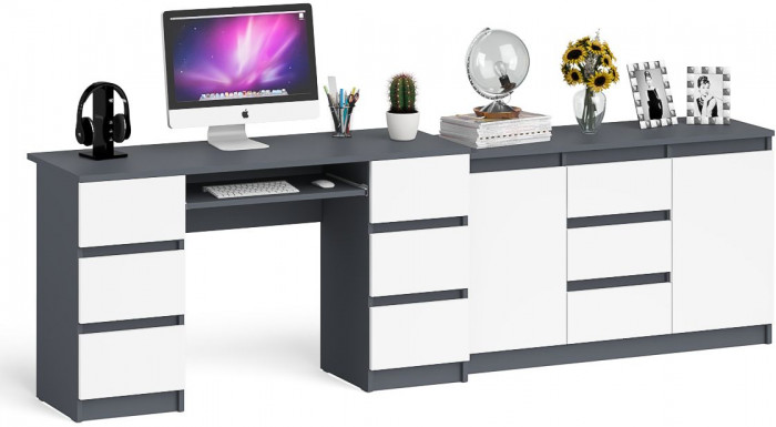 Мори Стол компьютерный МС-2 + Комод МК1200.3, цвет графит/белый, ШхГхВ 255,8х50х76,6 см., универсальная сборка