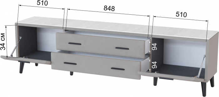 Тумба ТВ интерьерная 2,0 Пай светло-серый/мдф холст белый