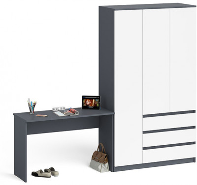 Мори Стол письменный МСП1200.1 + Шкаф МШ1200.1, цвет графит/белый, ШхГхВ 240,8х50,4х209,6 см., универсальная сборка