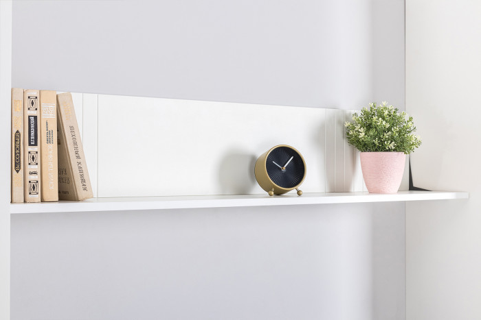 Валенсия Гостиная 16.481 Полка, цвет ЛДСП белый шагрень/МДФ белый шагрень, ШхГхВ 133х22,2х23,8 см.