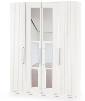 Валенсия Спальня Шкаф для одежды 4-х створчатый, цвет ЛДСП белый шагрень/МДФ белый шагрень, ШхГхВ 168х54,2х225,3 см.