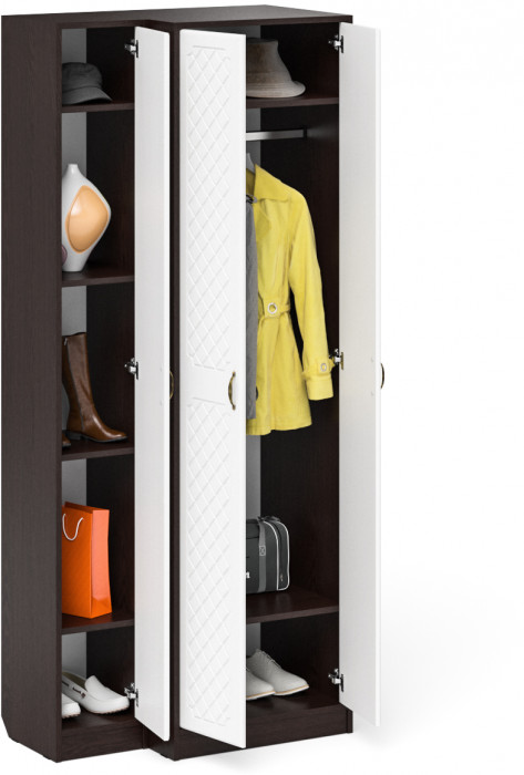 Прихожая П-6 Шкаф + Пенал, цвет венге/фасады МДФ белое дерево фрезеровка ромб, ШхГхВ 90х50х210 см., универсальная сборка