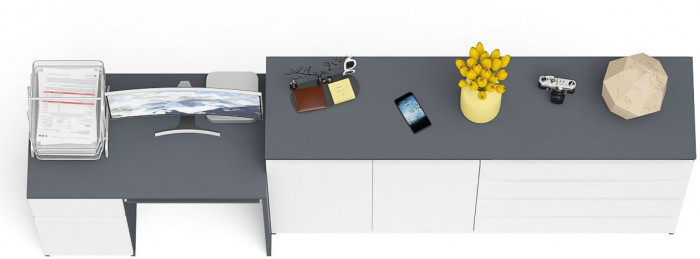 Мори компьютерный стол МС-1 левый + Комод МК1600.1, графит/белый