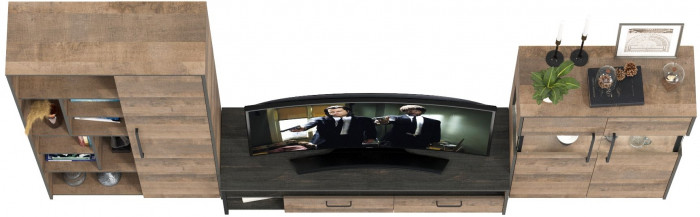 Трувор Гостиная 062, цвет дуб гранж песочный/интра, ШхГхВ 328,6х45,4х194,2 см., универсальная сборка