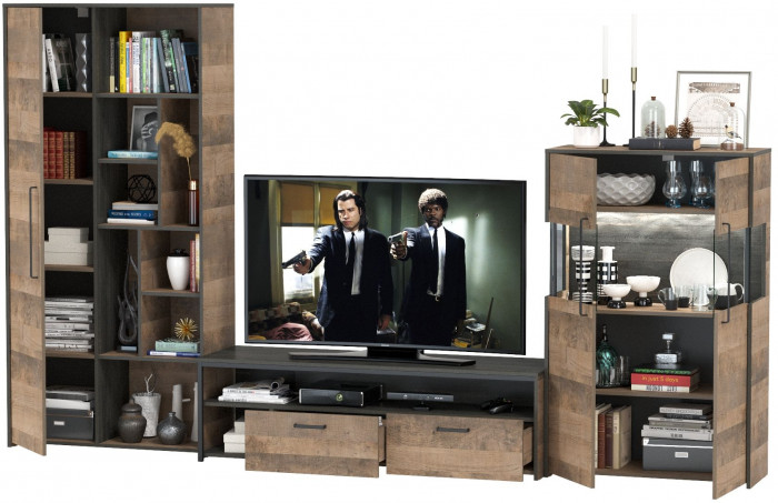 Трувор Гостиная 062, цвет дуб гранж песочный/интра, ШхГхВ 328,6х45,4х194,2 см., универсальная сборка