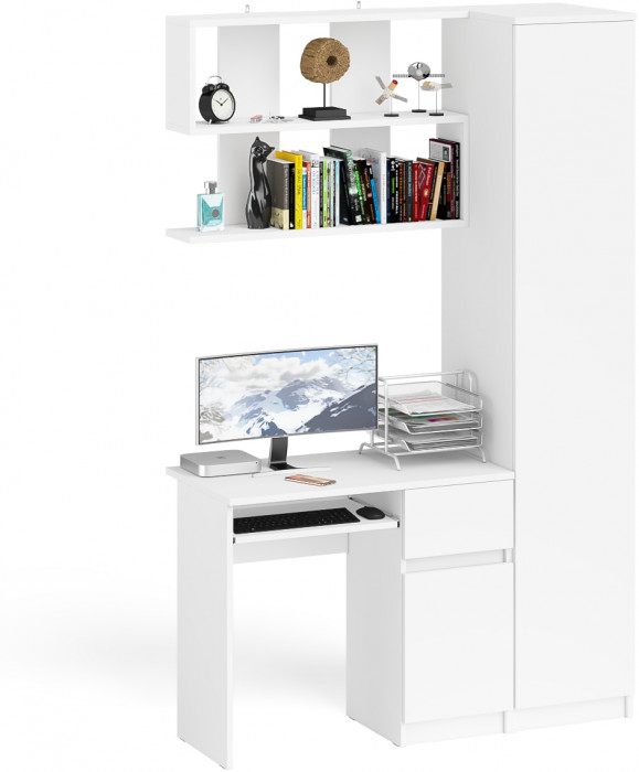 Мори компьютерный стол МС-1 правый + Пенал МШ400.1 + Полка 900, белый