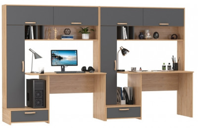 Лайт Стол письменный 03.243Н + Лайт Стол письменный 03.243Н, цвет гикори рокфорд натуральный/тёмно-серый, ШхГхВ 300,4х57,3х179,9 см., НЕ ун. сборка