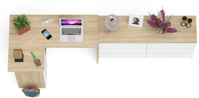 Мори Стол компьютерный МС-16 левый + Комод МК1380.6, цвет дуб сонома/белый, ШхГхВ 262,4х84,9х76,6 см., выдвижные ящики слев, НЕ универсальная сборкаа