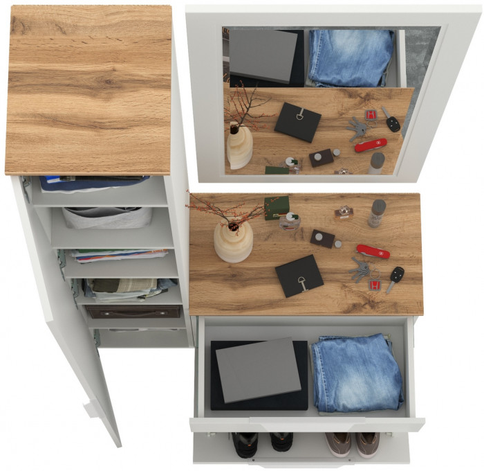 Октава Прихожая 42, белый шагрень/дуб крафт золотой/фасады МДФ белый шагрень