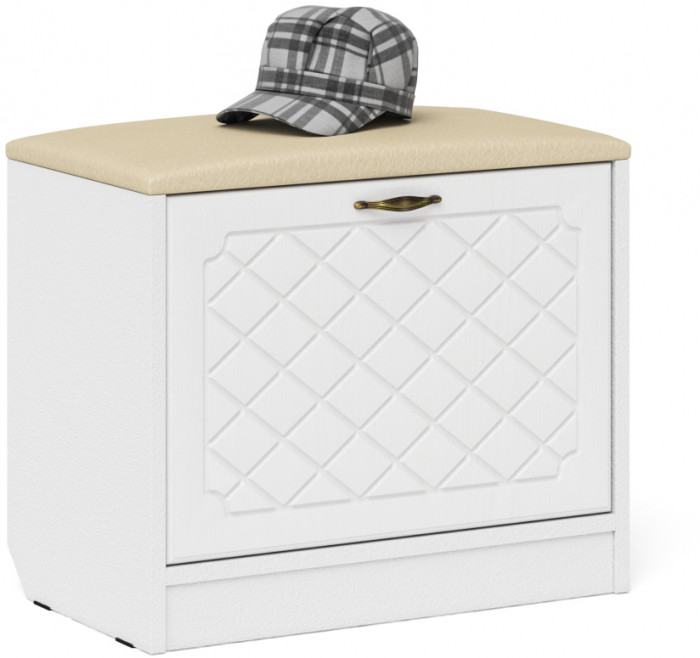 Прихожая П-6 Компоновка № 19, цвет белая шагрень/фасады МДФ белое дерево фрезеровка ромб, ШхГхВ 90х35х210 см., универсальная сборка