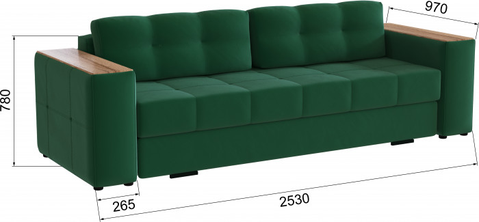 Диван раскладной Виконт, изумруд/мдф дуб канадский