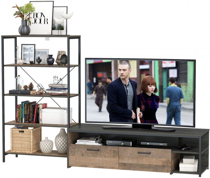 Трувор 13.70 Тумба под ТВ + 13.151.01 Стеллаж, дуб гранж песочный/интра