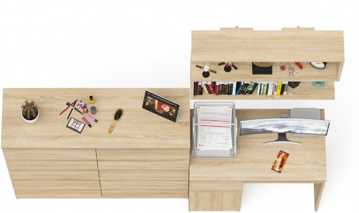 Мори компьютерный стол МС-1 левый + Комод МК1200.10 + Полка 900, дуб сонома