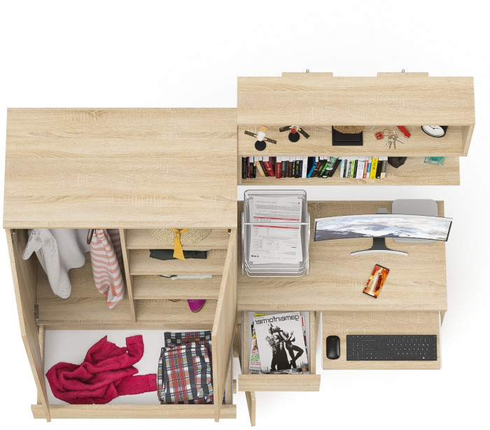 Мори компьютерный стол МС-1 левый + Шкаф МШ900.1 + Полка 900, дуб сонома