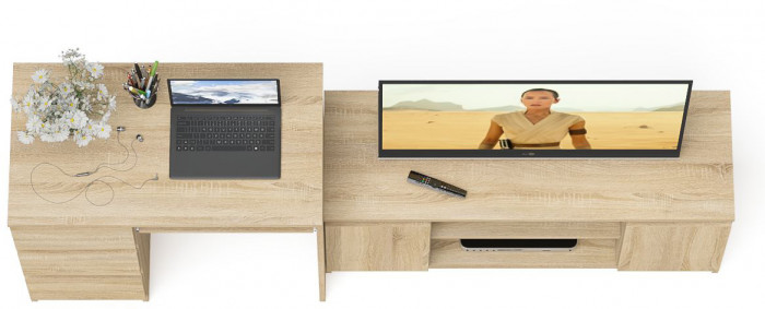 Мори компьютерный стол МС-6 левый + Тумба МТВ1200.1, дуб сонома
