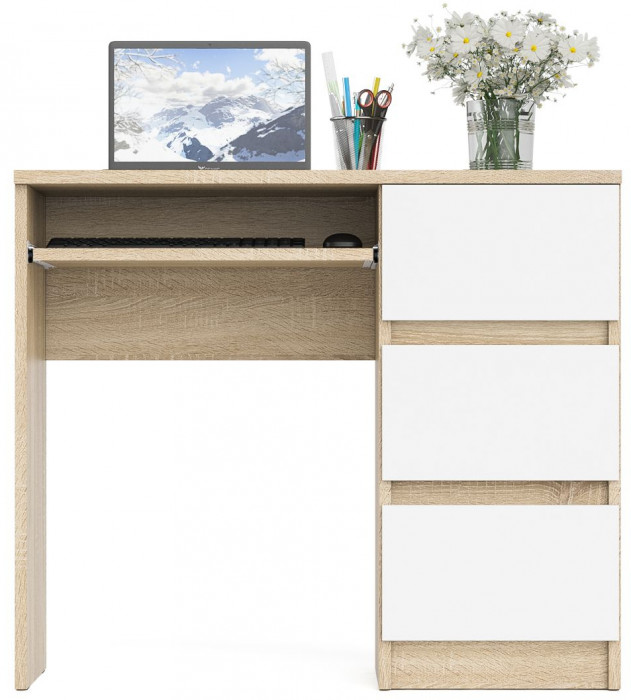 Мори компьютерный стол МС-6 правый, дуб сонома/белый