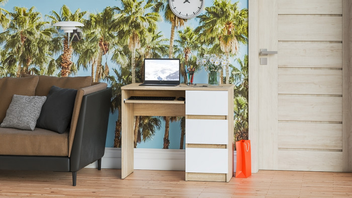 Мори компьютерный стол МС-6 правый, дуб сонома/белый