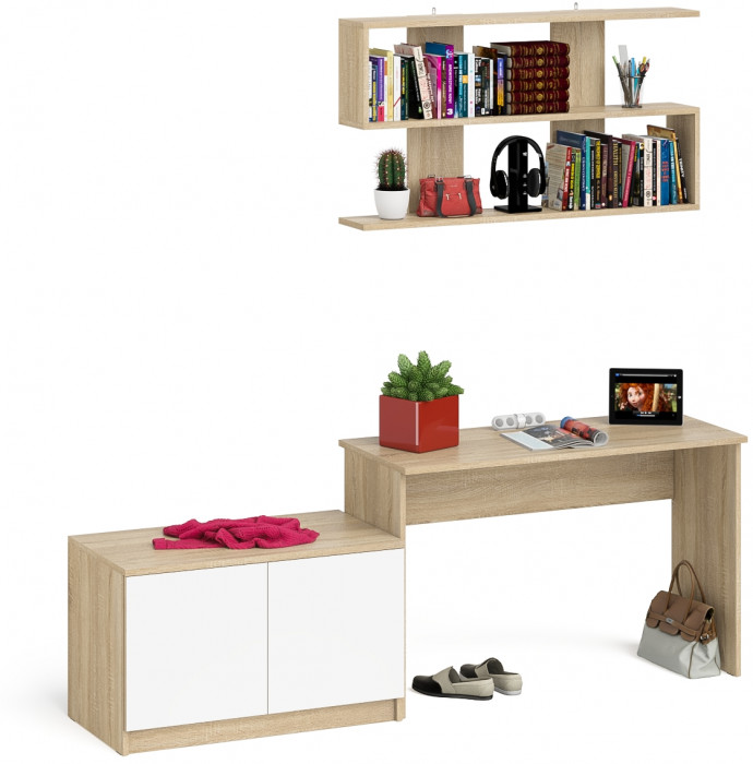 Мори письменный стол МСП1200.1 + Тумба МА900.1 + Полка 1200, дуб сонома/белый