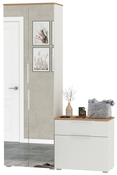 Октава Прихожая 09, белый шагрень/дуб крафт золотой/фасады МДФ белый шагрень