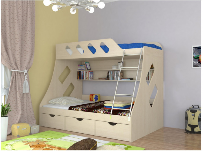 Дельта-20.01 Детская двухъярусная кровать с лестницей (Кремовый, Белый)