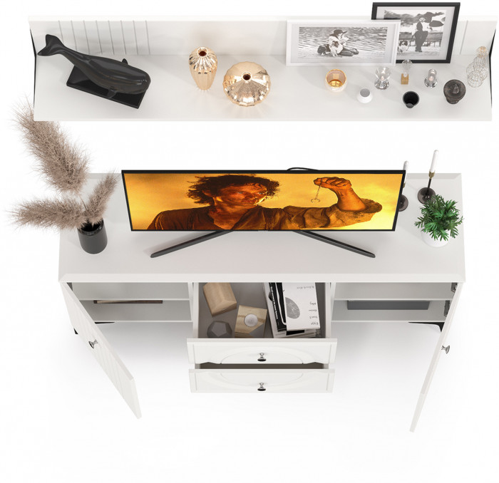 Валенсия Гостиная № 050, цвет ЛДСП белый шагрень/МДФ белый шагрень, ШхГхВ 133,1х38,3х180 см.