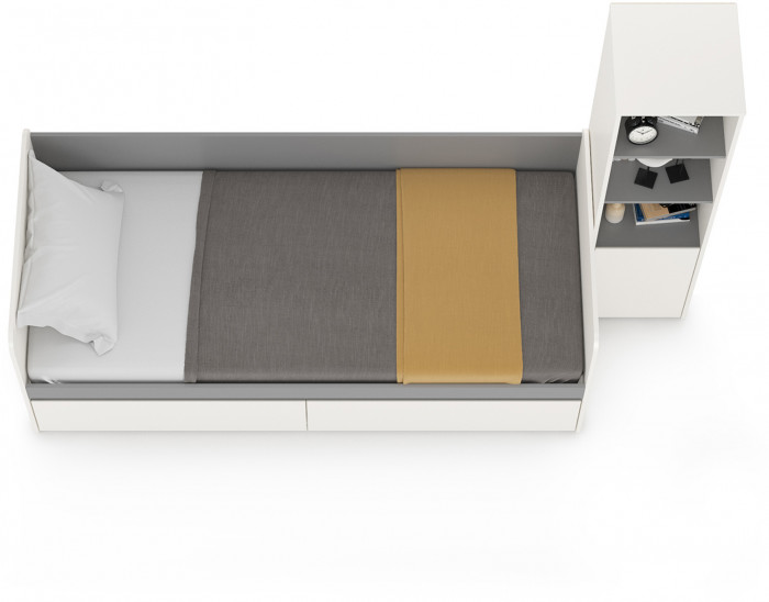 Торонто 11.39 Кровать + 13.13 Шкаф комбинированный, цвет белый шагрень/стальной серый, ШхГхВ 234х84,4х149,7 см, сп. м. 800х1900 мм, б/м, основан. есть