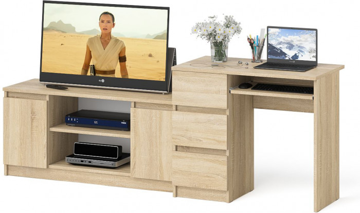 Мори компьютерный стол МС-6 левый + Тумба МТВ1200.1, дуб сонома