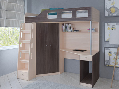 Кровать чердак Астра 7 Дуб молочный/Дуб Шамони