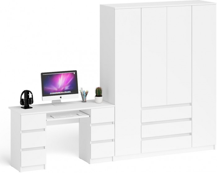Мори Стол компьютерный МС-2 + Шкаф МШ1600.1, цвет белый, ШхГхВ 295,8х50,4х209,6 см., универсальная сборка