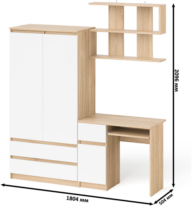 Мори компьютерный стол МС-1 левый + Шкаф МШ900.1 + Полка 900, дуб сонома/белый