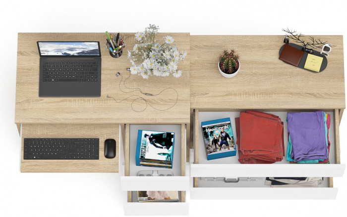 Мори компьютерный стол МС-6 правый + Комод МК800.1, дуб сонома/белый