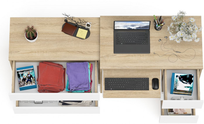 Мори компьютерный стол МС-6 правый + Комод МК800.1, дуб сонома/белый