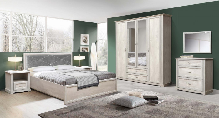 Кровать двуспальная с орт. осн. 32.25-02 Сохо (1600) бетон пайн белый