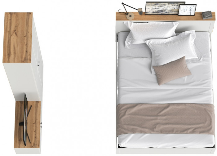 Остин 11.53 Кровать + ортопед + 16.307 Шкаф + 13.257 Тумба, белый шагрень/дуб крафт золотой