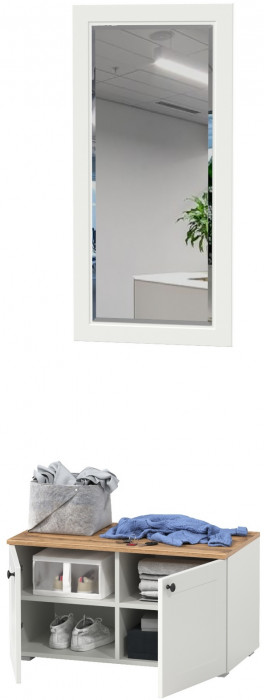 Остин 13.257 Тумба + 17.03 Зеркало, белый шагрень/дуб крафт золотой