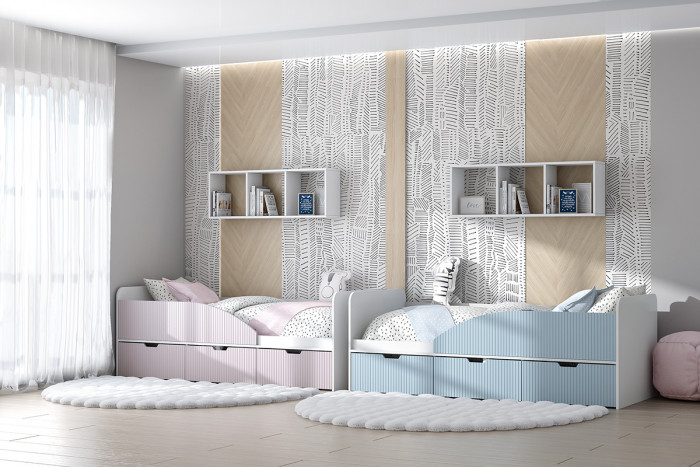 Детская комната Бриз МДФ, набор 11, Белый, Антарктида/Ирис (Полосы)