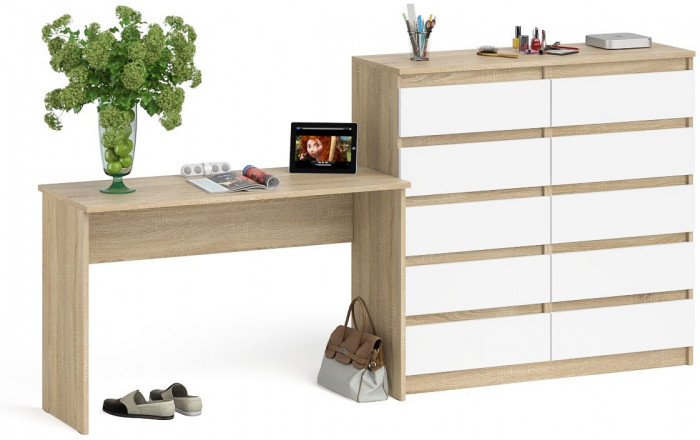 Мори Стол письменный МСП1200.1 + Комод МК1200.10, цвет дуб сонома/белый, ШхГхВ 240,8х50х115 см., универсальная сборка