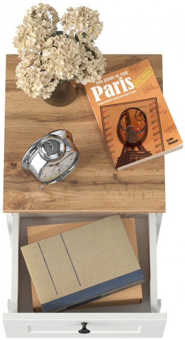 Остин 16.152 Тумба прикроватная, цвет белый шагрень/дуб крафт золотой, ШхГхВ 40х41,9х43,9 см.