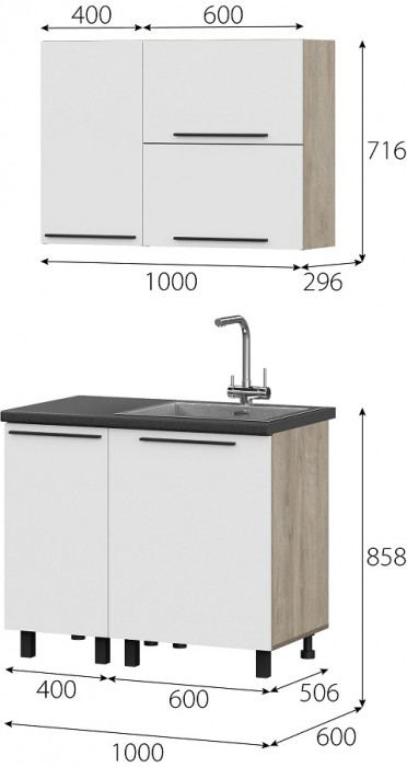 Кухня Этна 1.0 м. Комплект 2, софт вайт