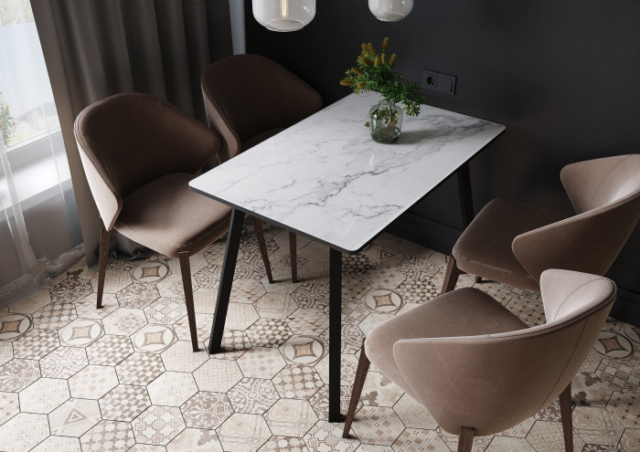 Стол обеденный Лофт 1100х700 фотопечать, Мрамор белый