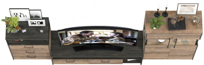 Трувор Гостиная 066, цвет дуб гранж песочный/интра, ШхГхВ 301,6х45,4х135,3 см., универсальная сборка