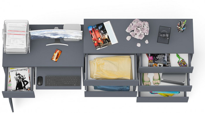 Мори Стол компьютерный МС-1 левый + Комод МК1200.8, цвет графит, ШхГхВ 210,4х50х94 см., выдвижной ящик слева, НЕ универсальная сборка