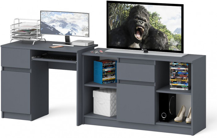 Мори Стол компьютерный МС-1 левый + Тумба МТВ1204.1, цвет графит, ШхГхВ 210,4х50х76,6 см., выдвижной ящик слева, НЕ универсальная сборка