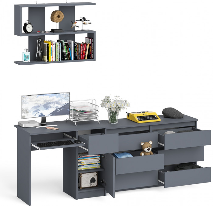 Мори Стол компьютерный МС-1 правый + Комод МК1200.6 + Полка 900, цвет графит, ШхГхВ 210,4х50х209,6 см., НЕ универсальная сборка