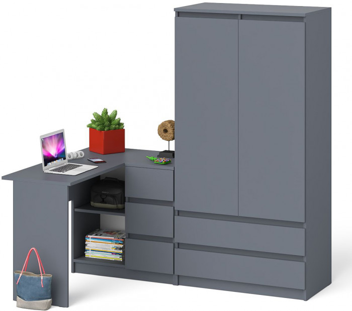 Мори Стол компьютерный МС-16 правый + Шкаф МШ900.1, цвет графит, ШхГхВ 214,8х84,9х179,6 см., выдвижные ящики справа, НЕ универсальная сборка