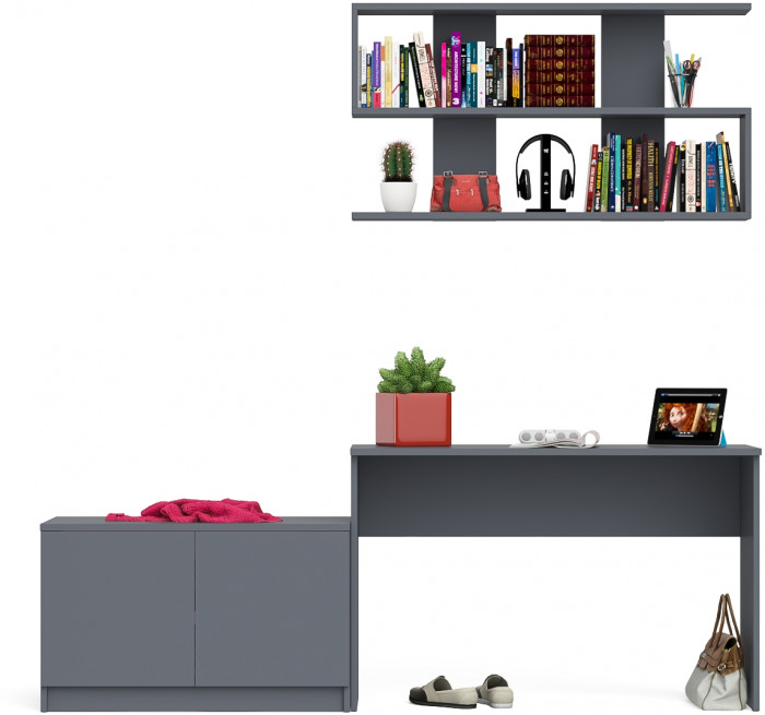 Мори Стол письменный МСП1200.1 + Тумба МА900.1 + Полка 1200, цвет графит, ШхГхВ 210,8х50,4х209,6 см., универсальная сборка